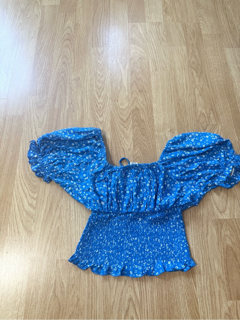 Better Together Blue Smocked Off-Shoulder Crop Top - Size XS